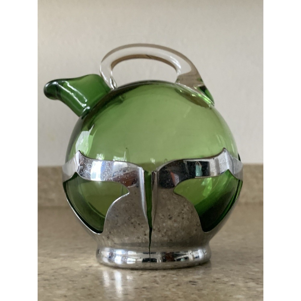 Cambridge Glass Farber Bros Tilt Green Ball Decanter Krome Kraft Art Deco 1930s